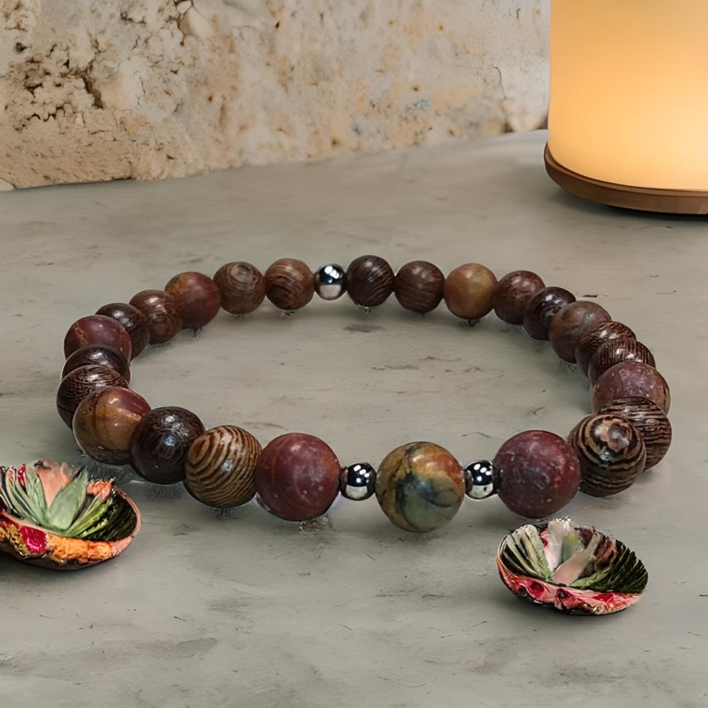 Picasso jasper and Zebra wood bracelet
